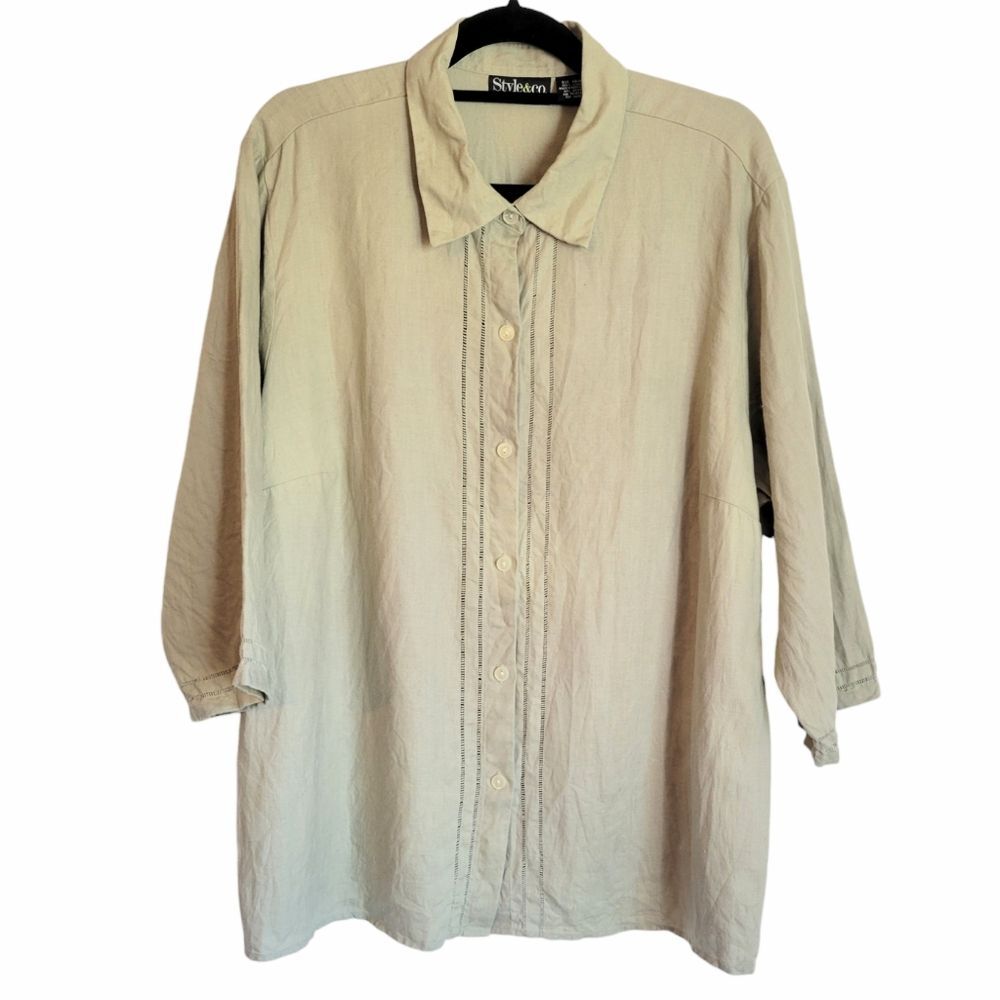 Style & Co sage green linen button up top Size 18W
